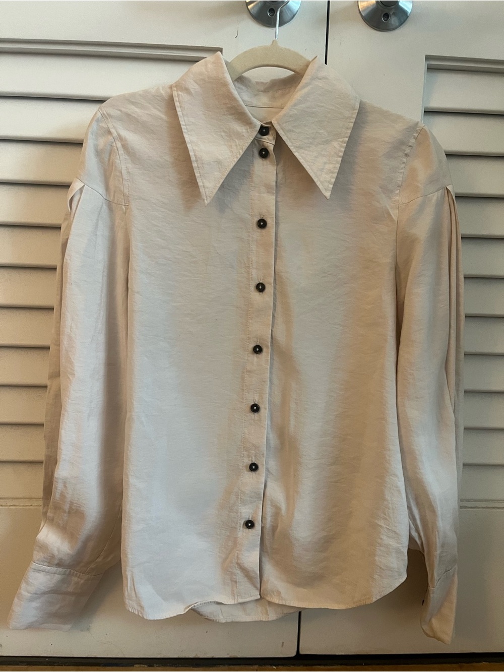 COS Cream Button-Front Blouse with Pointed Collar